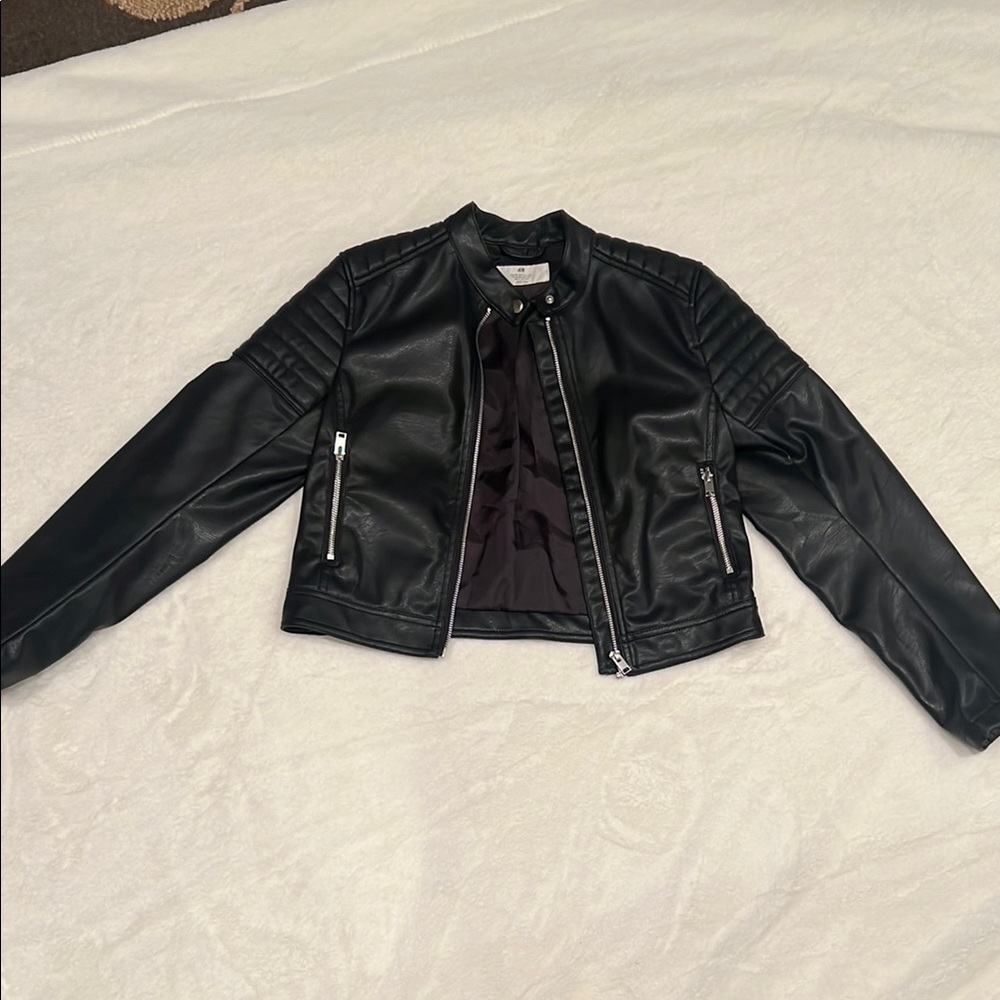 H&M Black Leather Biker Jacket with Quilted Details